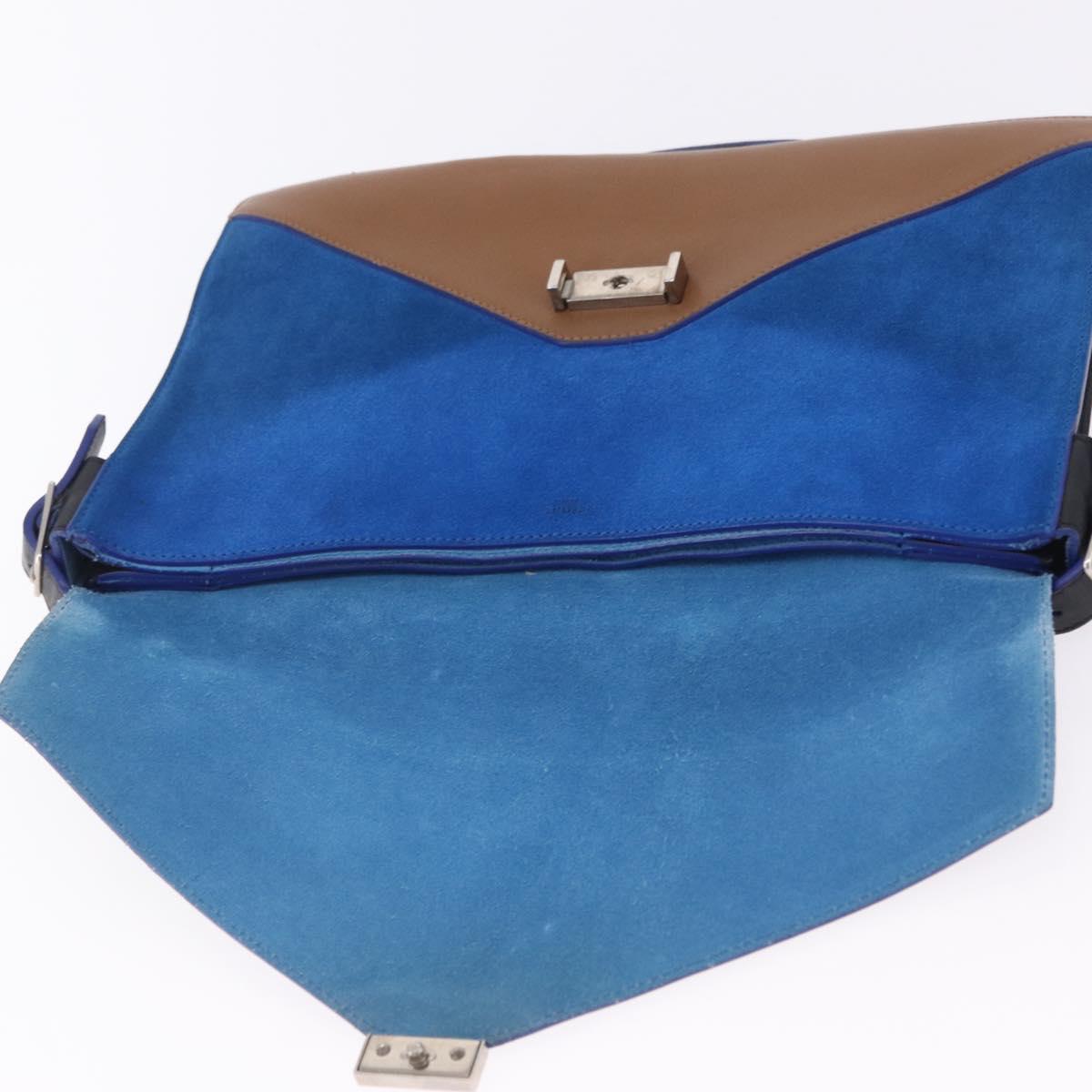 CELINE Shoulder Bag Leather Blue Black Auth 202635A