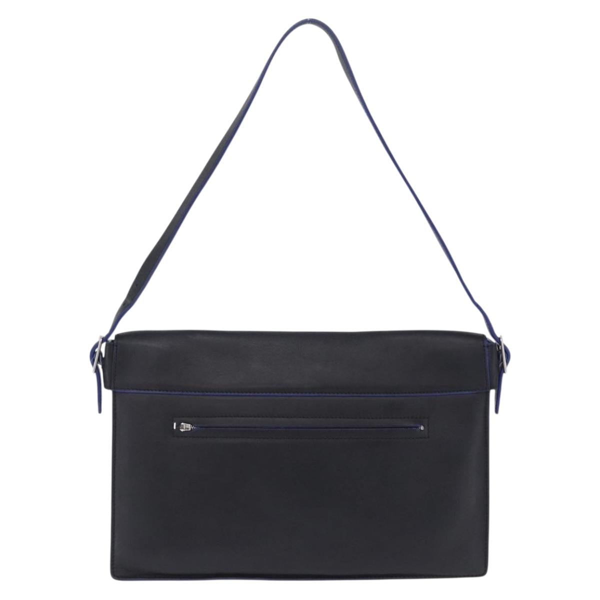 CELINE Shoulder Bag Leather Blue Black Auth 202635A