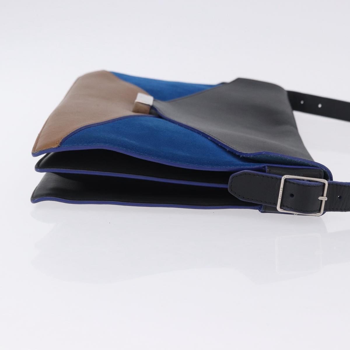 CELINE Shoulder Bag Leather Blue Black Auth 202635A