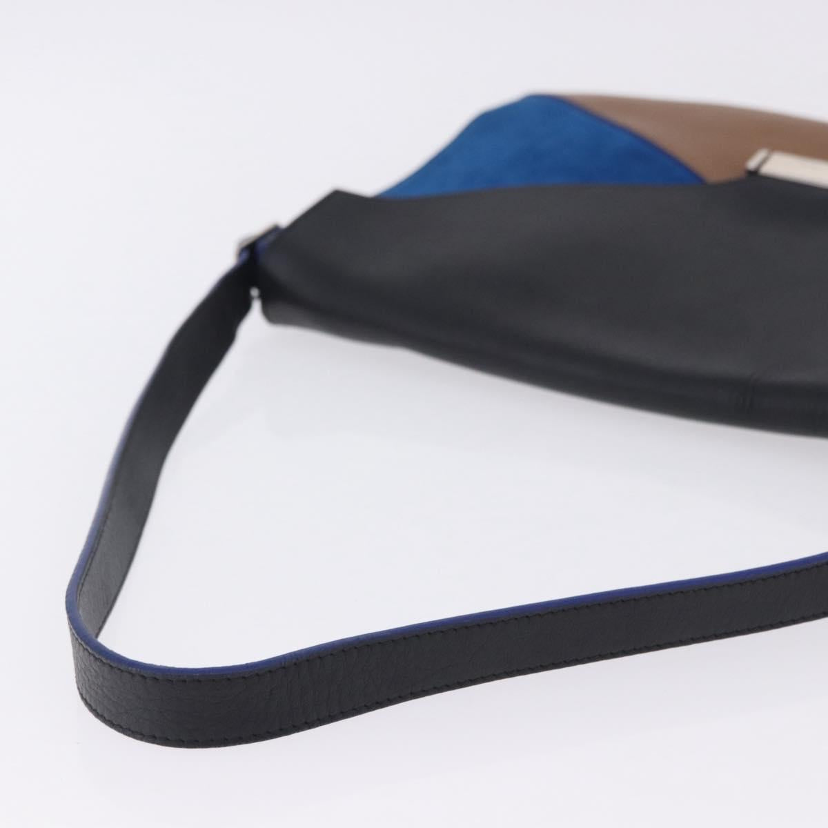 CELINE Shoulder Bag Leather Blue Black Auth 202635A