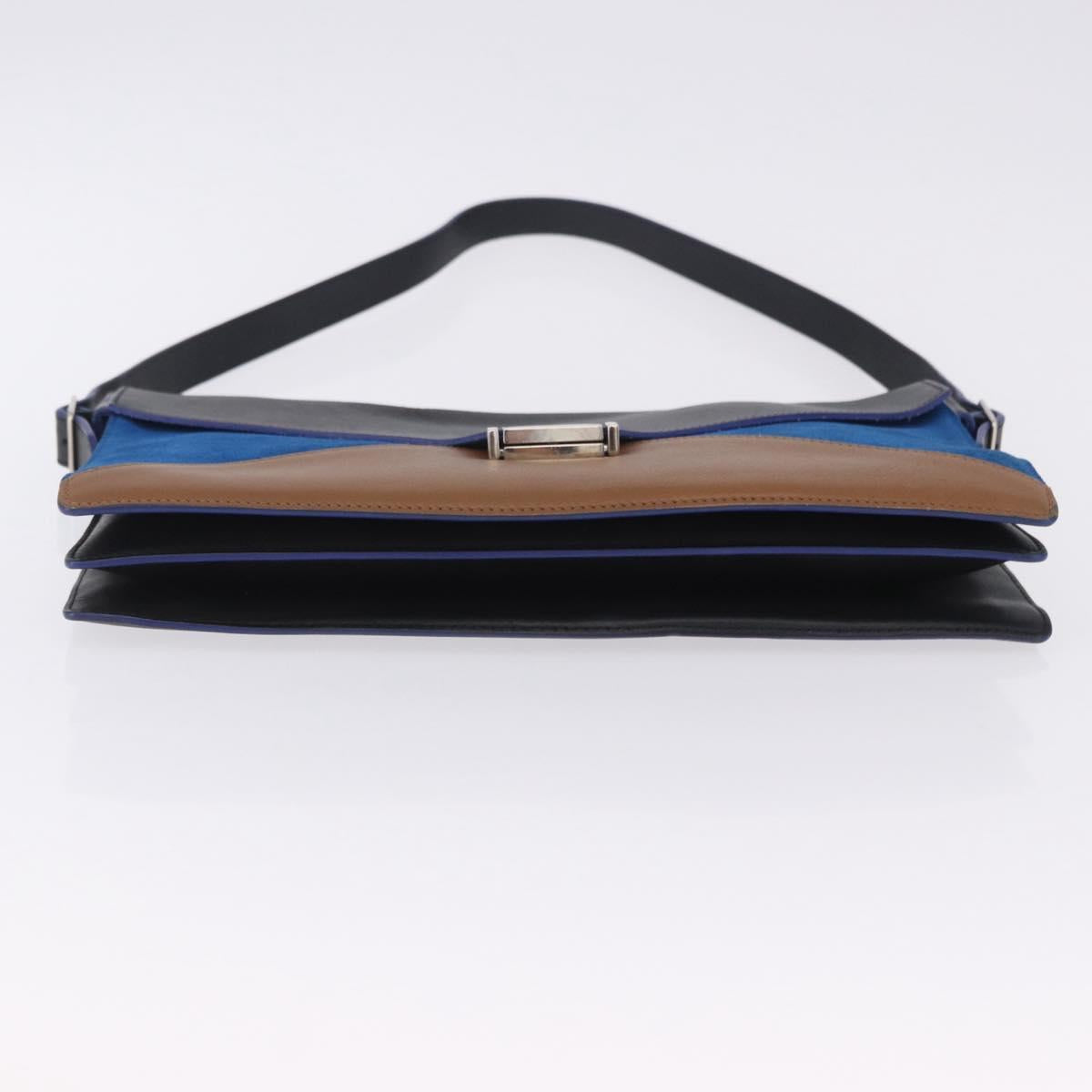 CELINE Shoulder Bag Leather Blue Black Auth 202635A