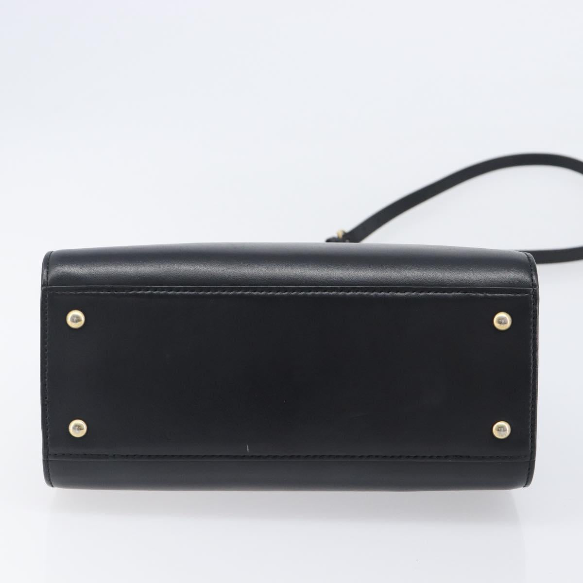 Salvatore Ferragamo Gancini Hand Bag Leather 2way Black Gold Tone Auth 202636V