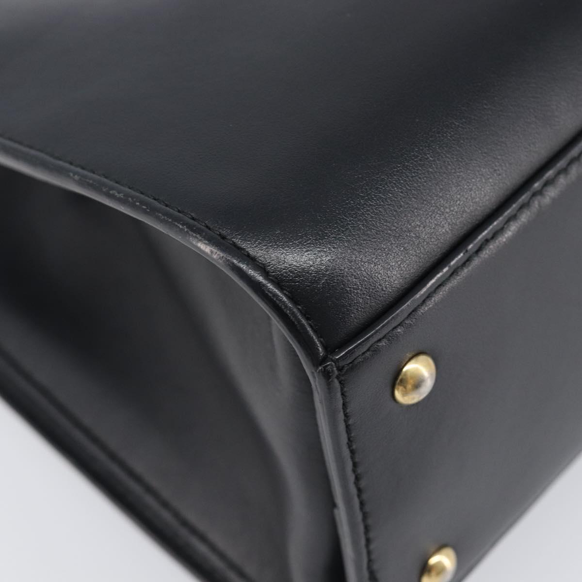 Salvatore Ferragamo Gancini Hand Bag Leather 2way Black Gold Tone Auth 202636V