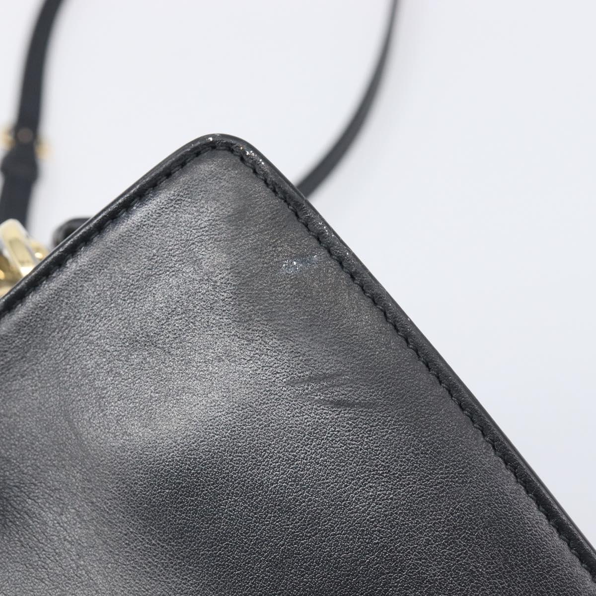 Salvatore Ferragamo Gancini Hand Bag Leather 2way Black Gold Tone Auth 202636V