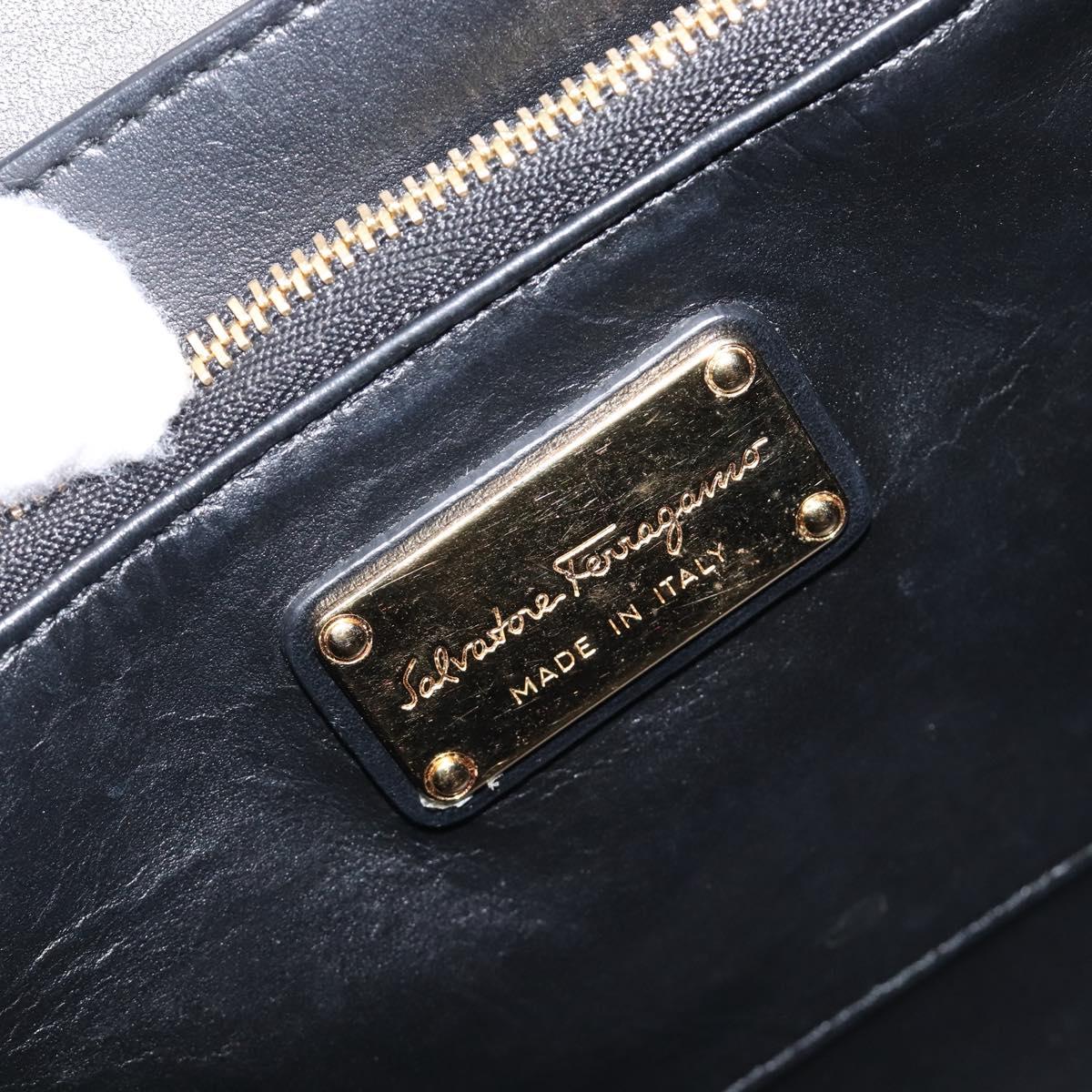 Salvatore Ferragamo Gancini Hand Bag Leather 2way Black Gold Tone Auth 202636V