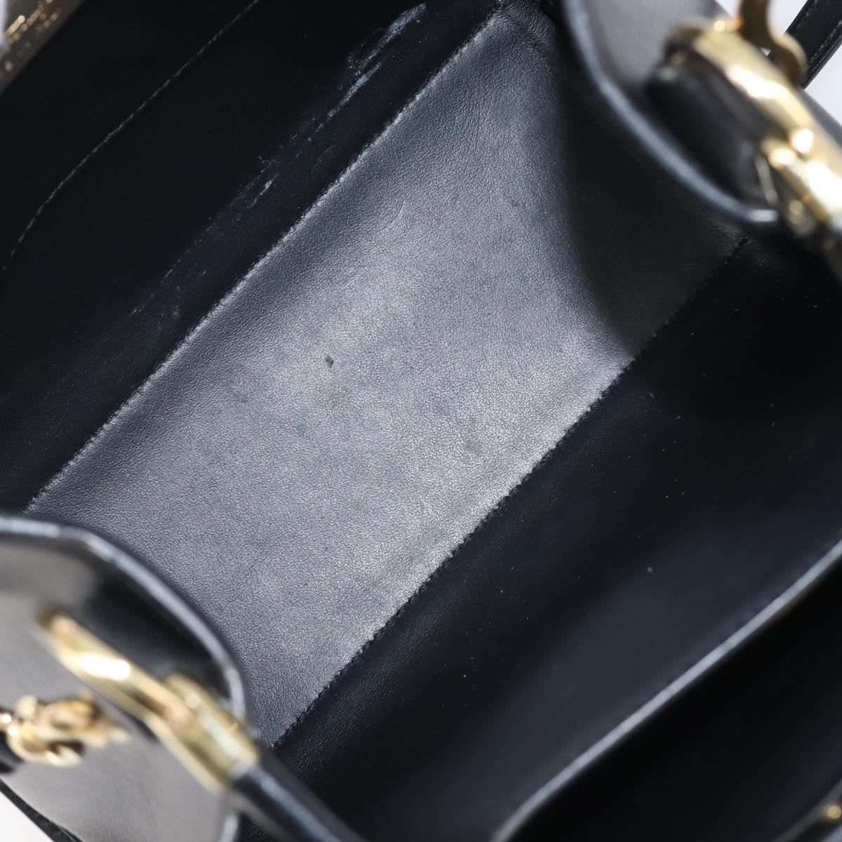 Salvatore Ferragamo Gancini Hand Bag Leather 2way Black Gold Tone Auth 202636V