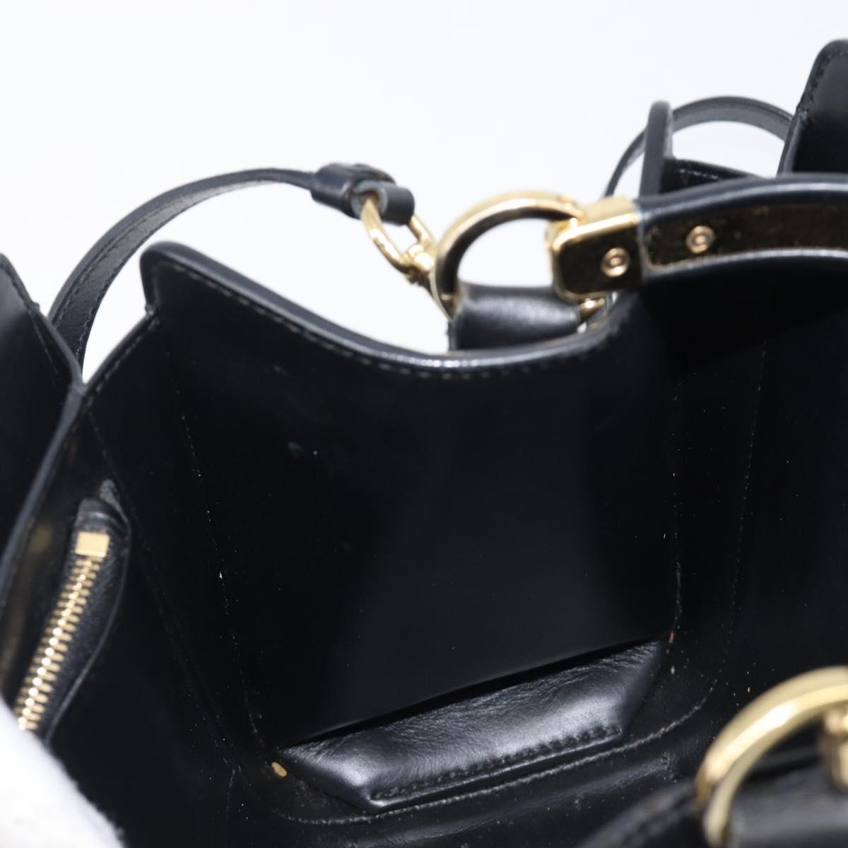 Salvatore Ferragamo Gancini Hand Bag Leather 2way Black Gold Tone Auth 202636V