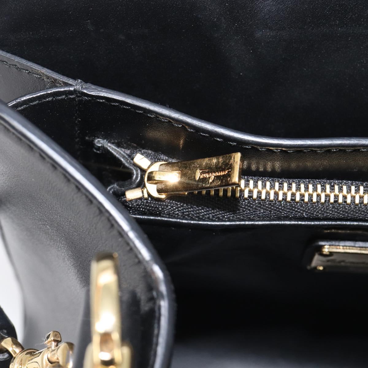 Salvatore Ferragamo Gancini Hand Bag Leather 2way Black Gold Tone Auth 202636V