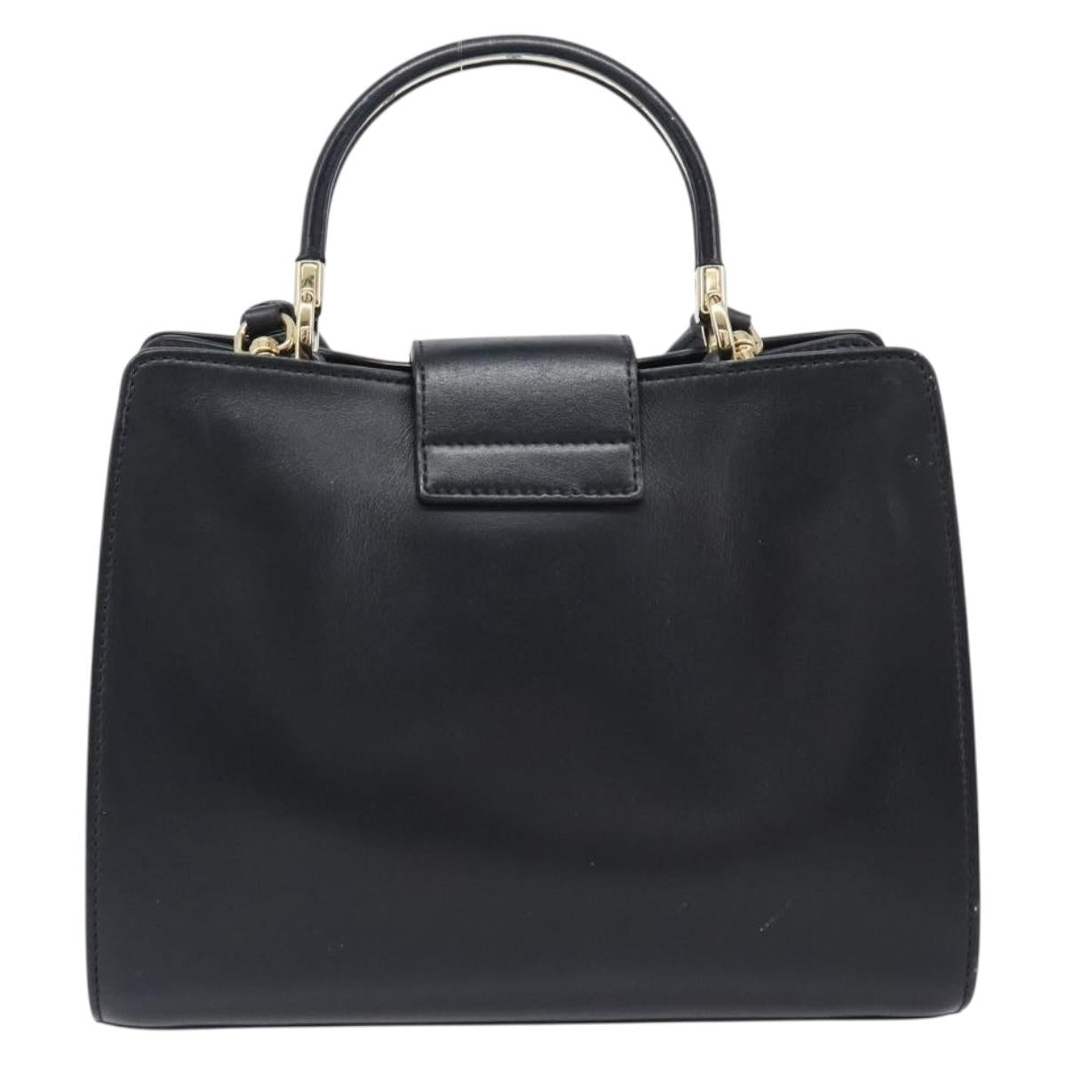 Salvatore Ferragamo Gancini Hand Bag Leather 2way Black Gold Tone Auth 202636V
