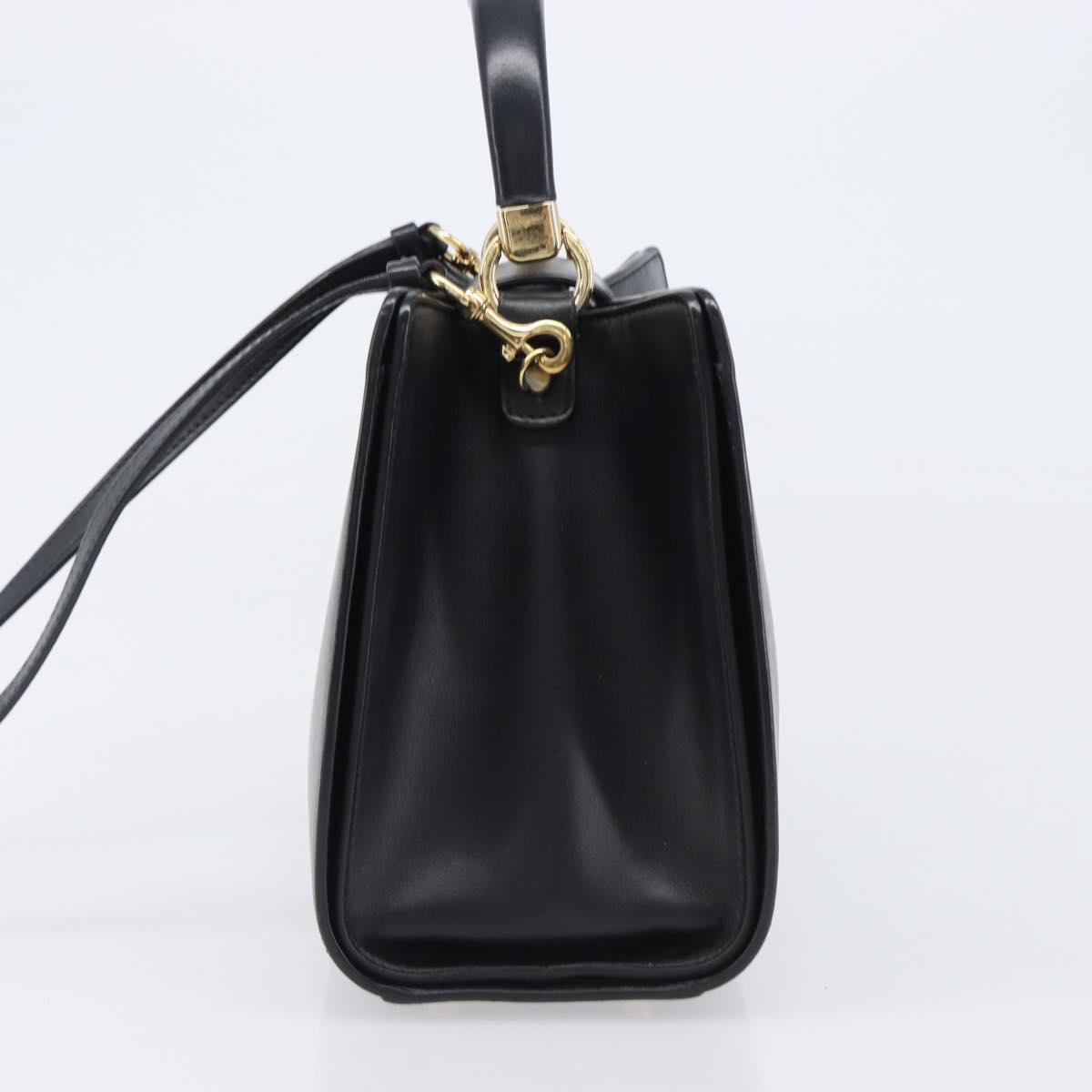 Salvatore Ferragamo Gancini Hand Bag Leather 2way Black Gold Tone Auth 202636V