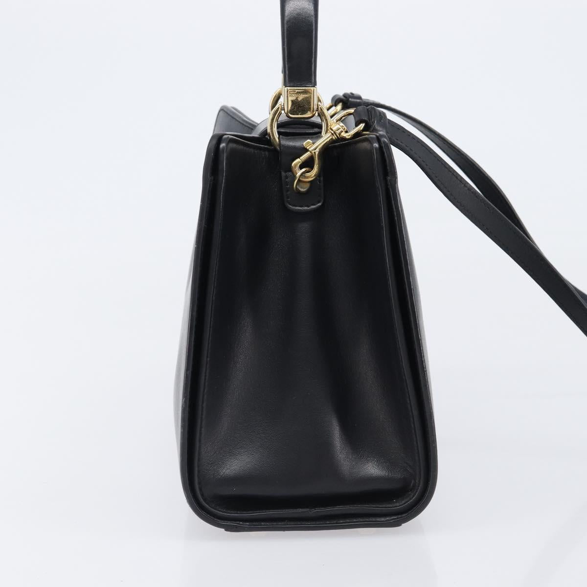 Salvatore Ferragamo Gancini Hand Bag Leather 2way Black Gold Tone Auth 202636V