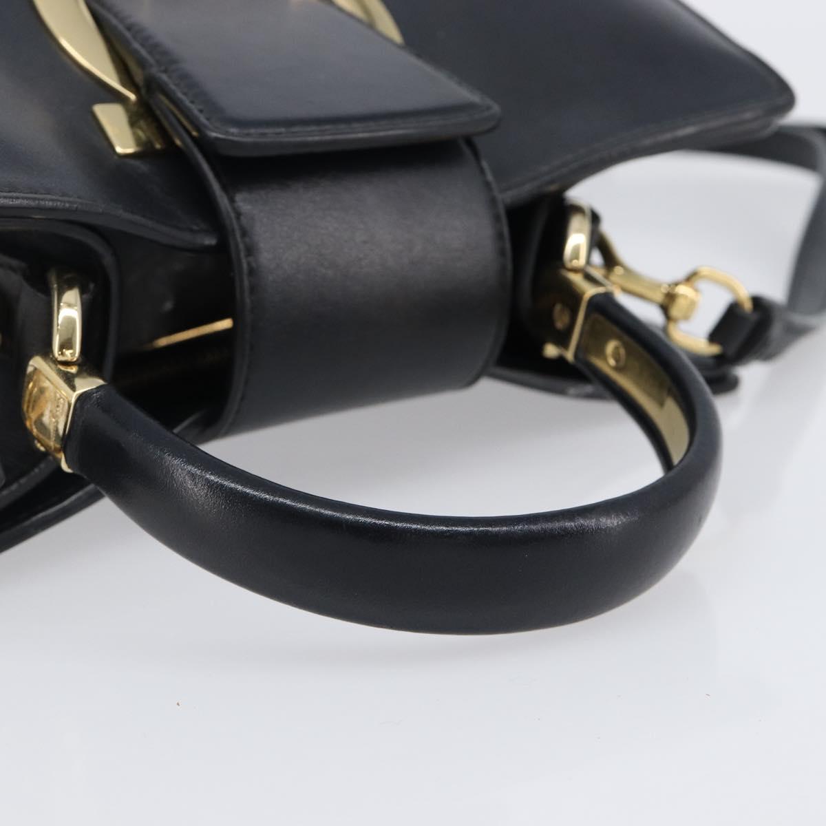 Salvatore Ferragamo Gancini Hand Bag Leather 2way Black Gold Tone Auth 202636V