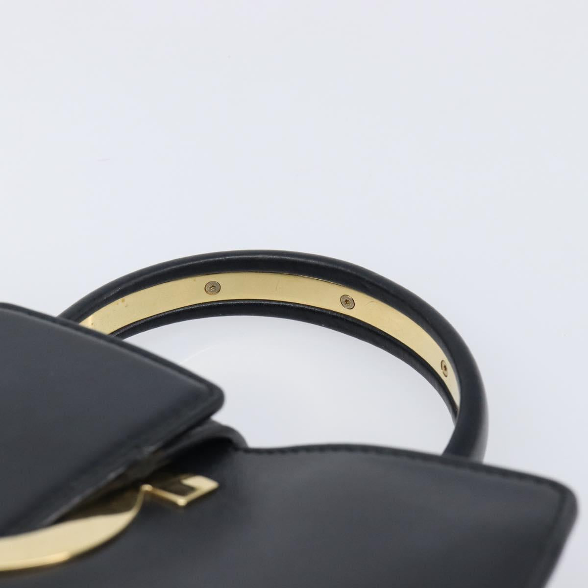 Salvatore Ferragamo Gancini Hand Bag Leather 2way Black Gold Tone Auth 202636V