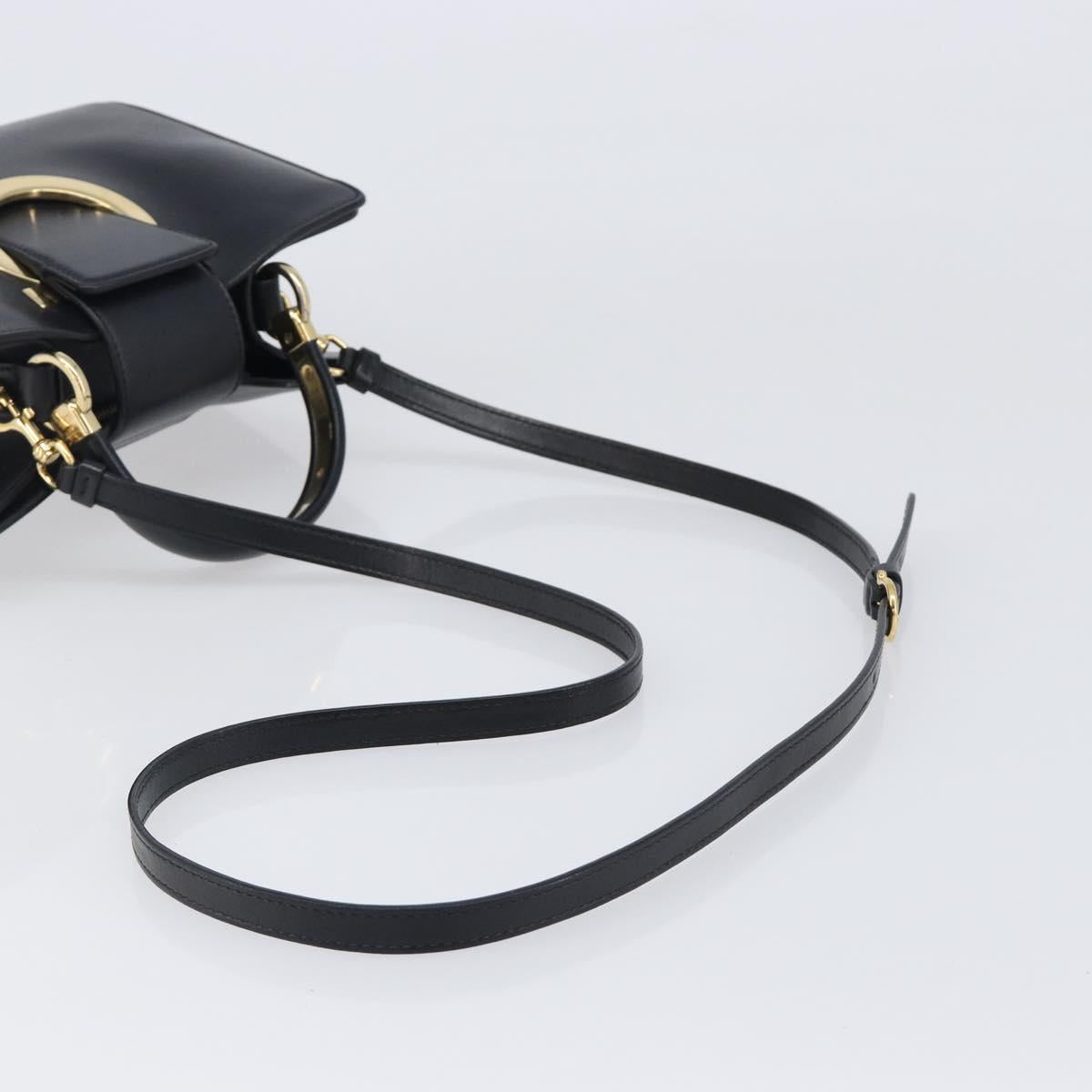 Salvatore Ferragamo Gancini Hand Bag Leather 2way Black Gold Tone Auth 202636V