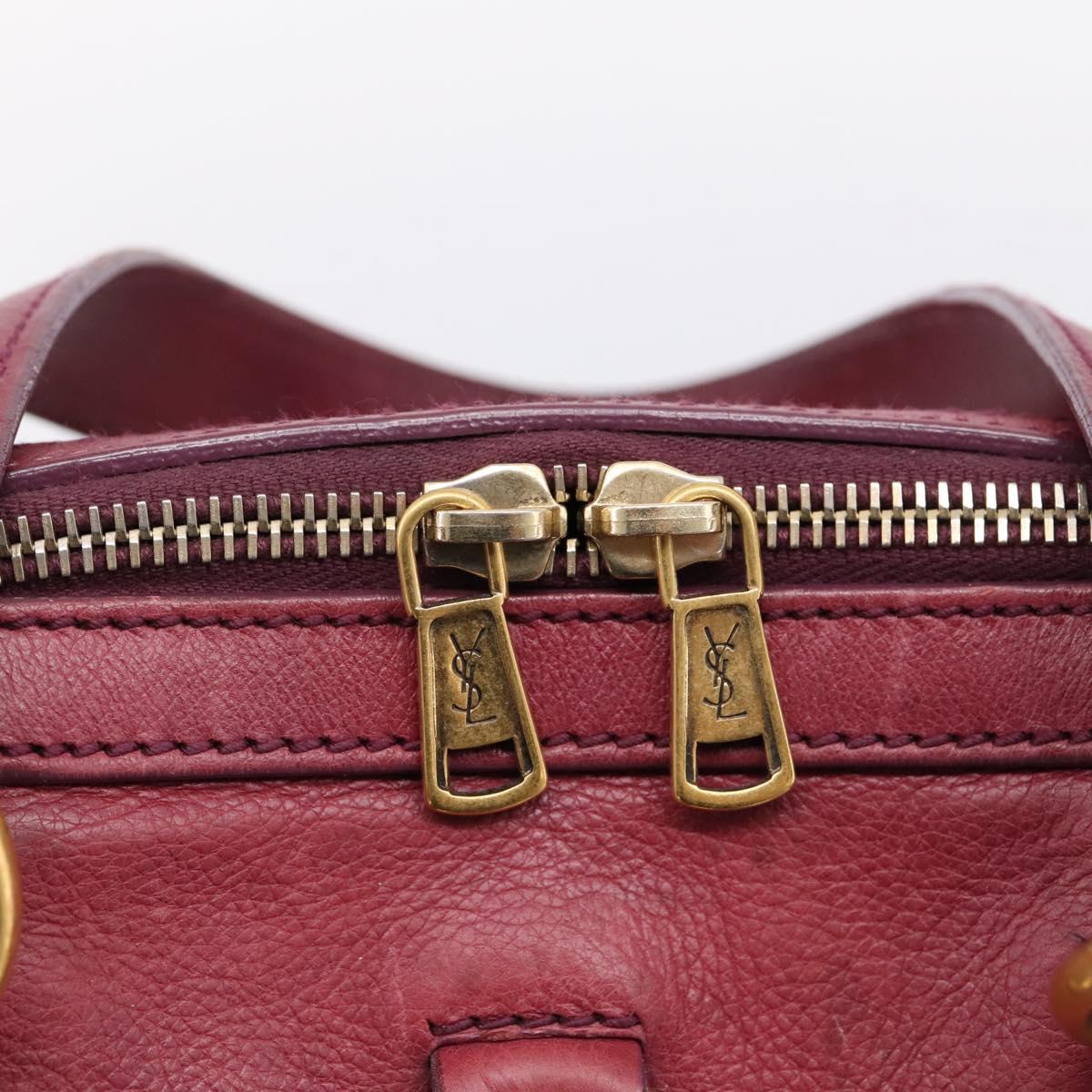 SAINT LAURENT Hand Bag Leather Bordeaux Gold Auth 202650A