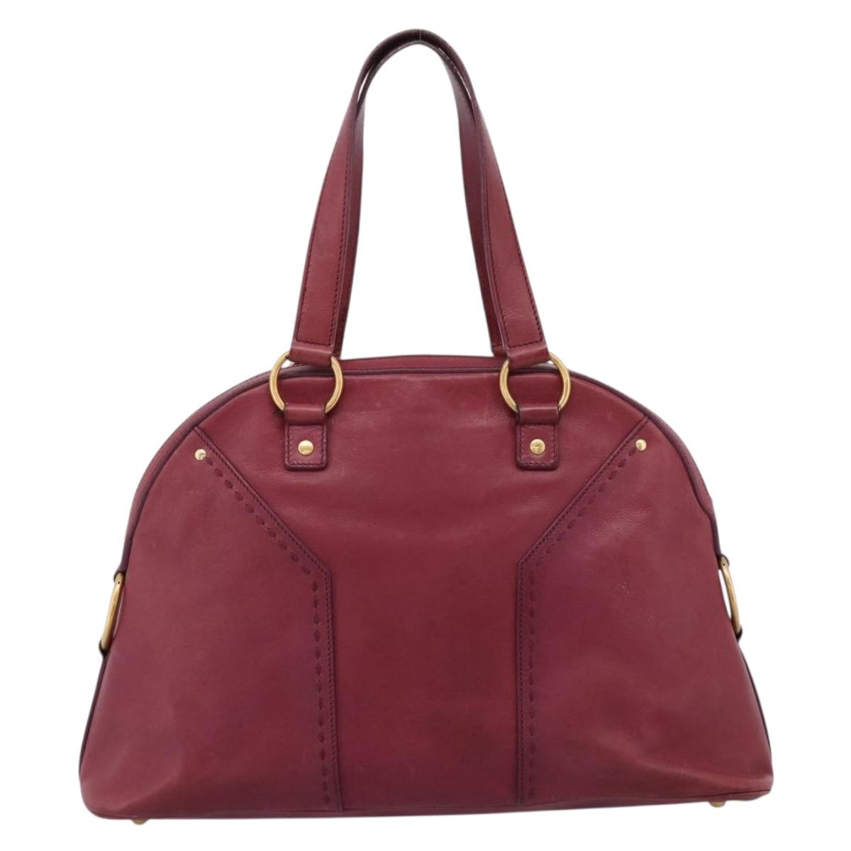 SAINT LAURENT Hand Bag Leather Bordeaux Gold Auth 202650A