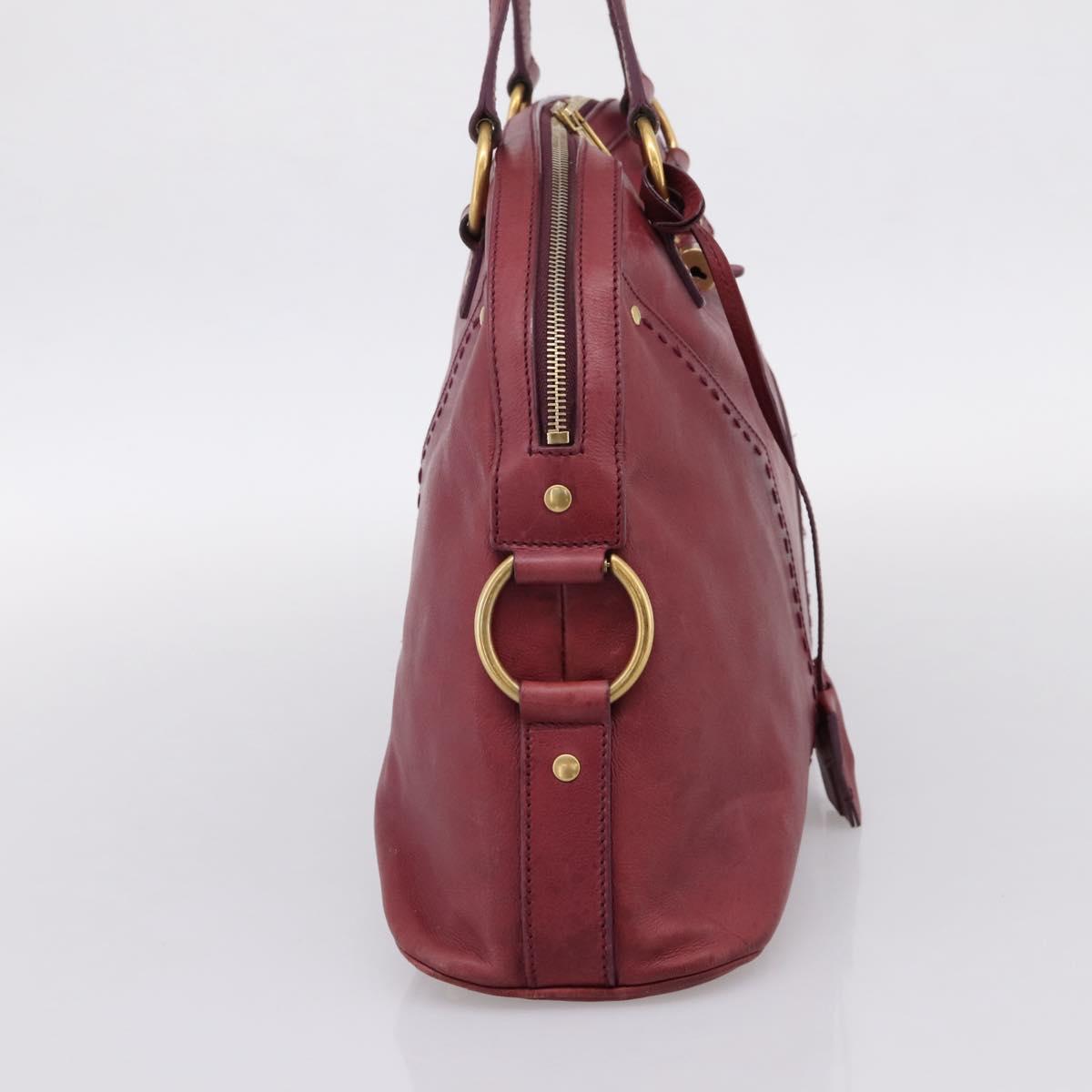 SAINT LAURENT Hand Bag Leather Bordeaux Gold Auth 202650A