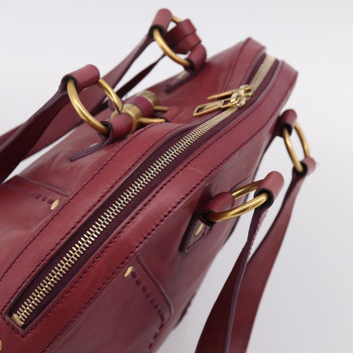 SAINT LAURENT Hand Bag Leather Bordeaux Gold Auth 202650A