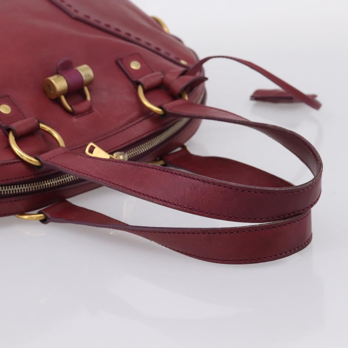 SAINT LAURENT Hand Bag Leather Bordeaux Gold Auth 202650A