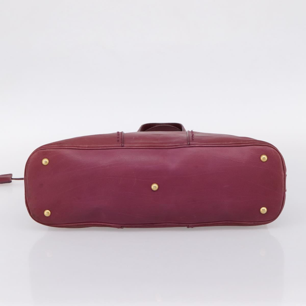 SAINT LAURENT Hand Bag Leather Bordeaux Gold Auth 202650A