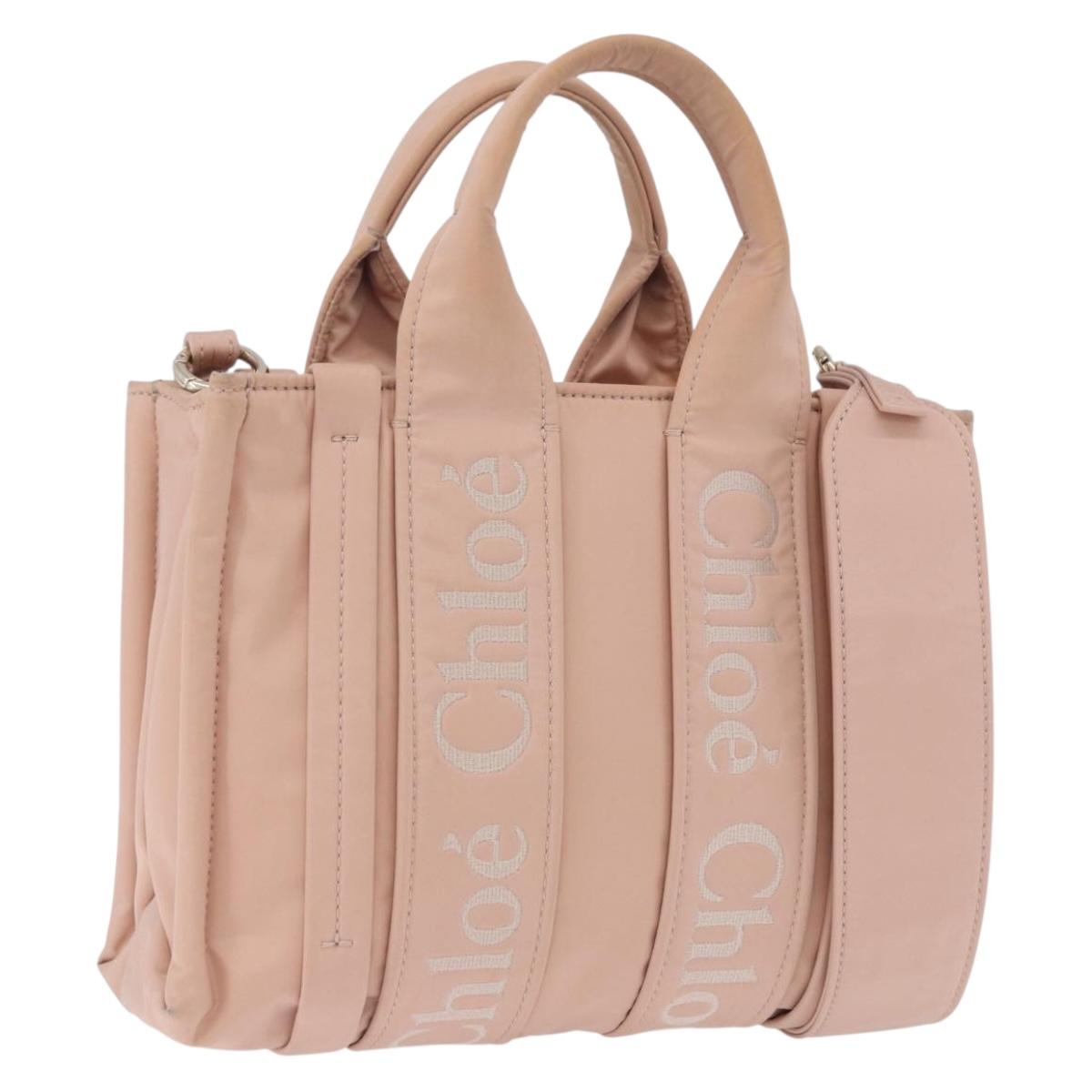 Chloe Woody Small Hand Bag Nylon 2way Pink Gold Auth 202651A