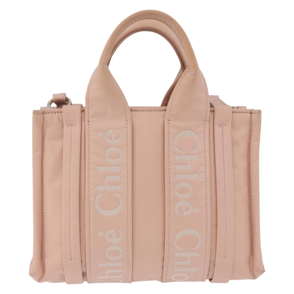 Chloe Woody Small Hand Bag Nylon 2way Pink Gold Auth 202651A