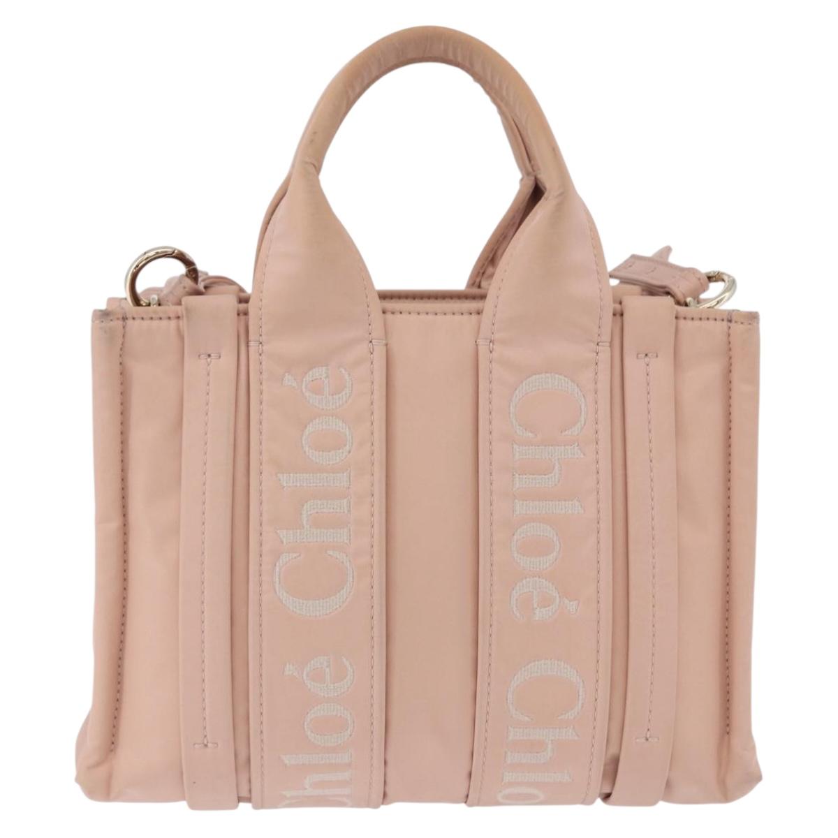 Chloe Woody Small Hand Bag Nylon 2way Pink Gold Auth 202651A