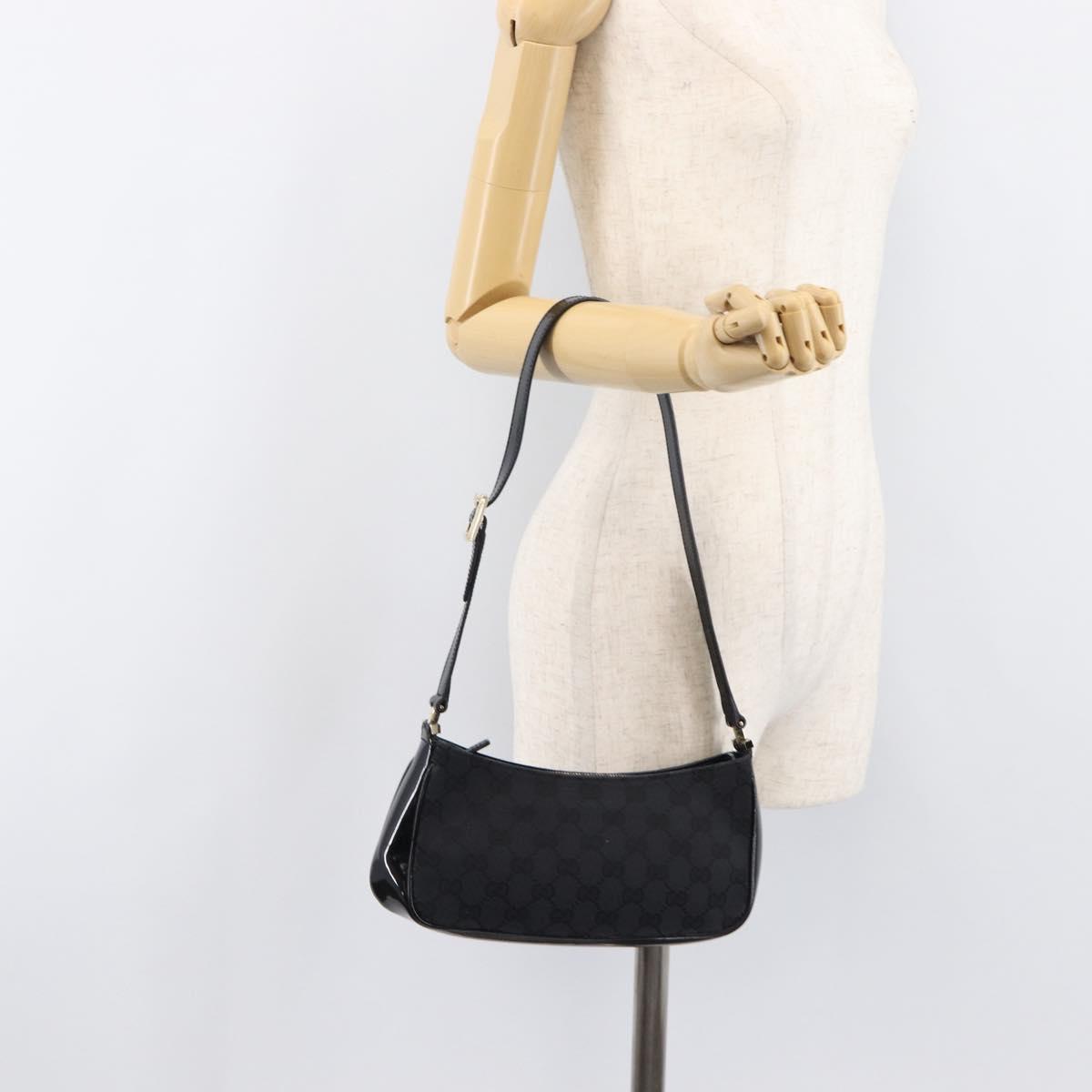GUCCI GG Canvas Shoulder Bag Black Gold 001 4152 2684 Auth 202652V