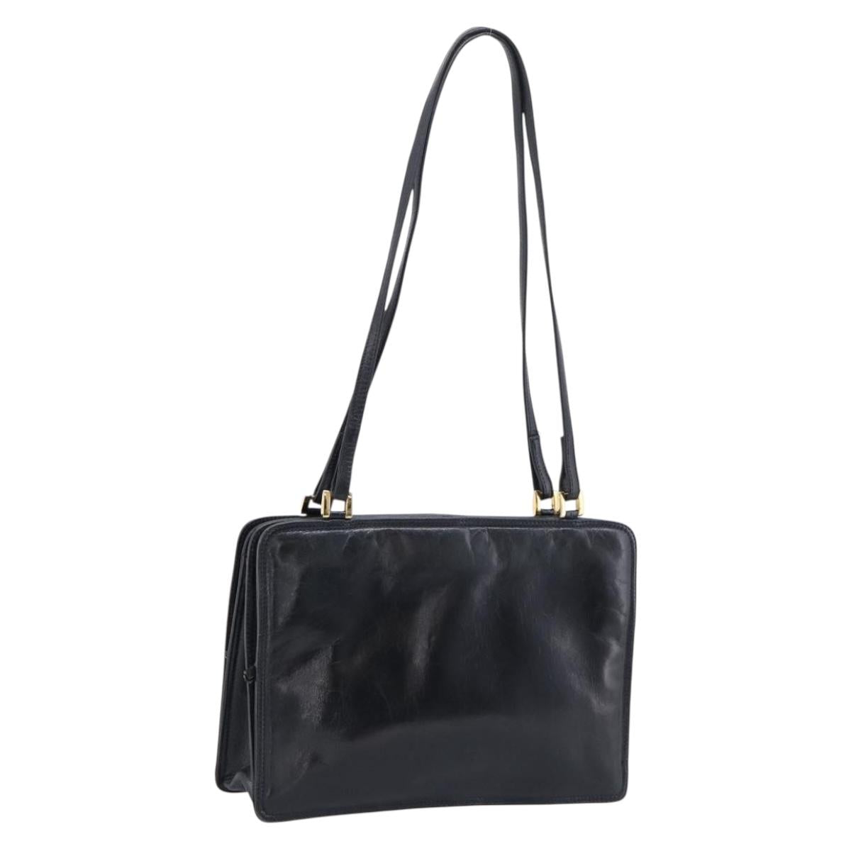 BOTTEGA VENETA Shoulder Bag Leather Black Gold Auth 202655A