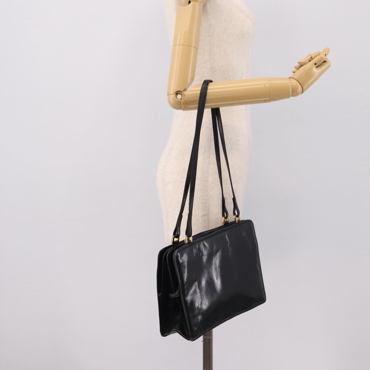 BOTTEGA VENETA Shoulder Bag Leather Black Gold Auth 202655A