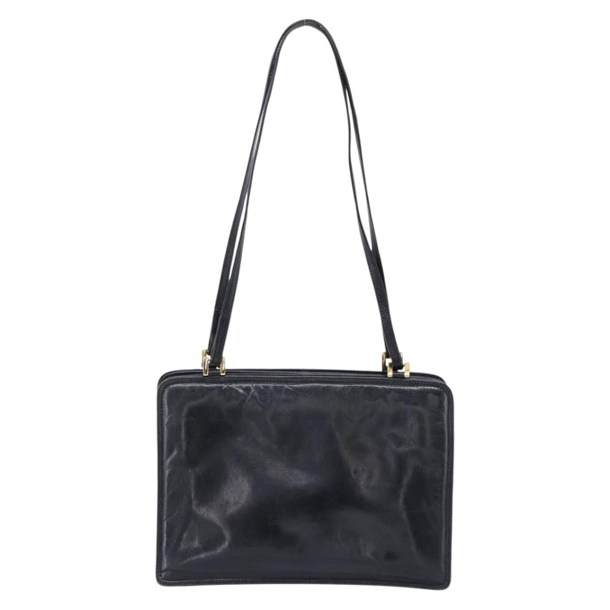 BOTTEGA VENETA Shoulder Bag Leather Black Gold Auth 202655A