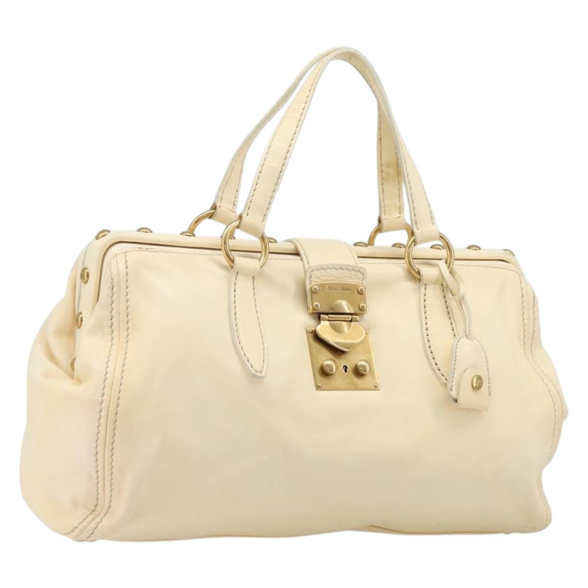 Miu Miu Hand Bag Leather Ivory Gold Auth 202657A