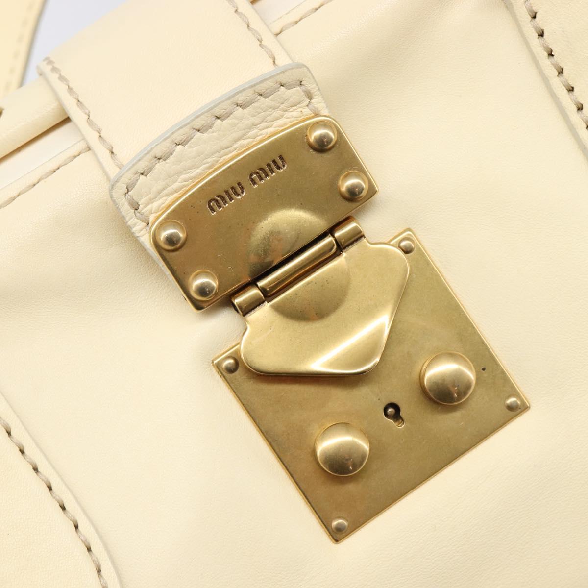 Miu Miu Hand Bag Leather Ivory Gold Auth 202657A