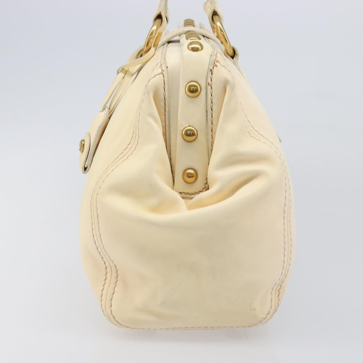 Miu Miu Hand Bag Leather Ivory Gold Auth 202657A