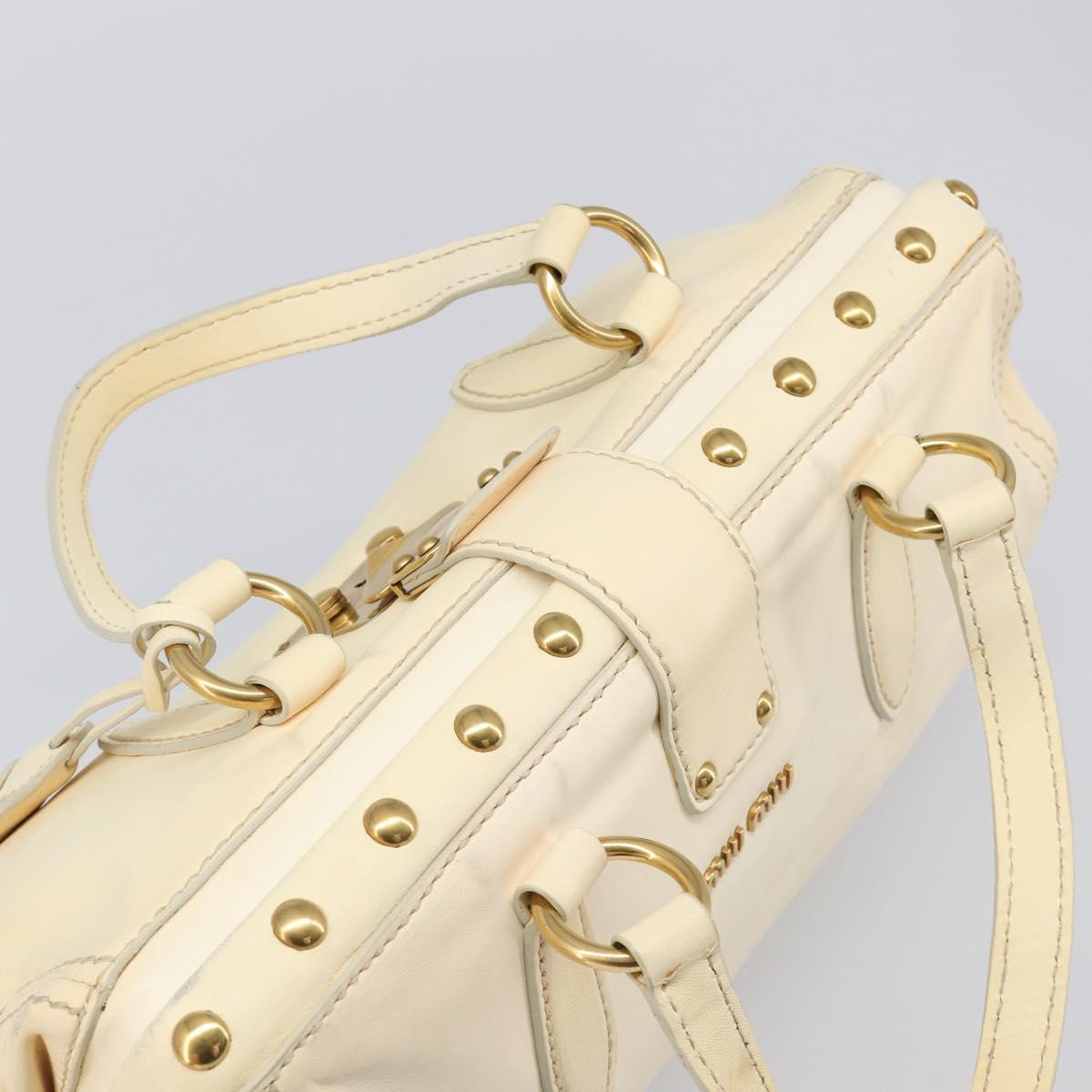 Miu Miu Hand Bag Leather Ivory Gold Auth 202657A
