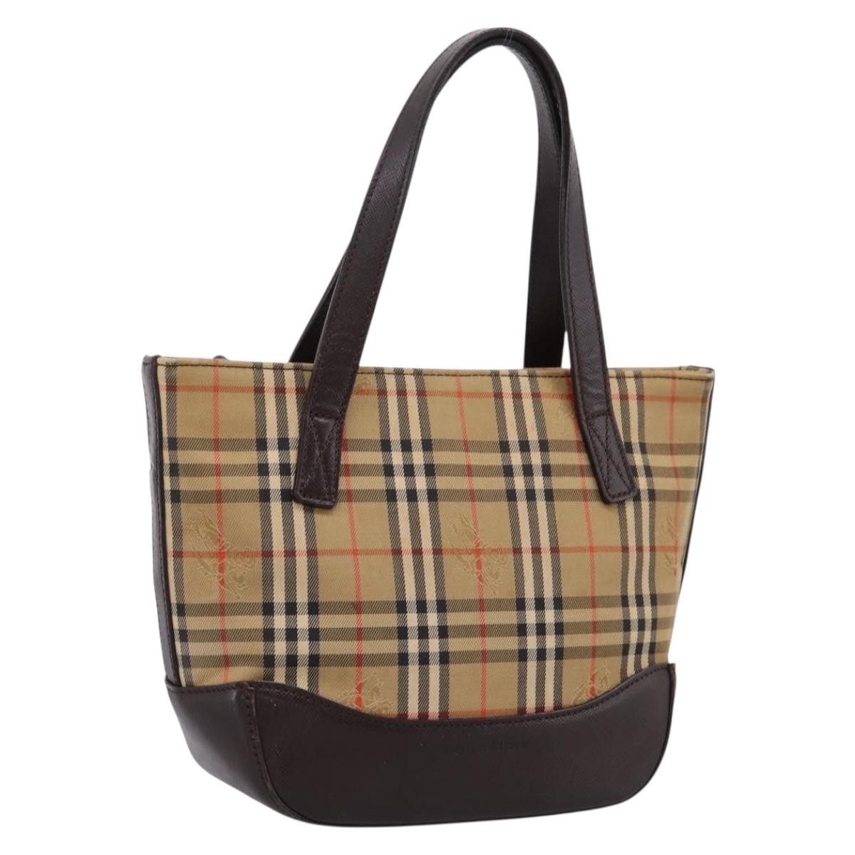 BURBERRY Nova Check Hand Bag Canvas Beige Gold Auth 202661