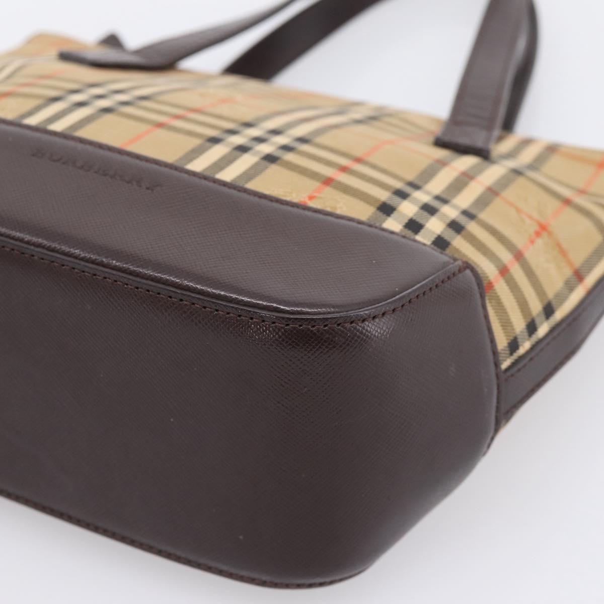BURBERRY Nova Check Hand Bag Canvas Beige Gold Auth 202661