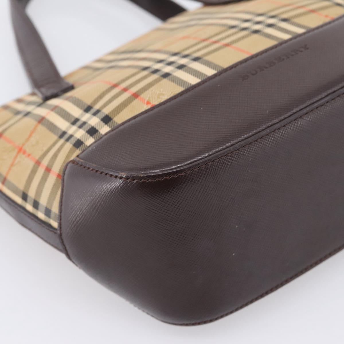 BURBERRY Nova Check Hand Bag Canvas Beige Gold Auth 202661