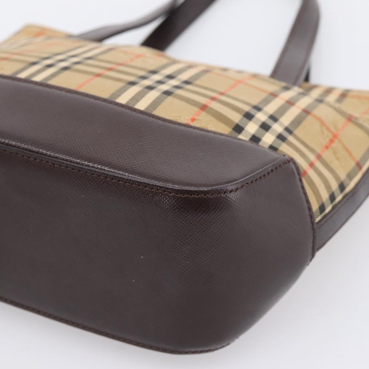 BURBERRY Nova Check Hand Bag Canvas Beige Gold Auth 202661
