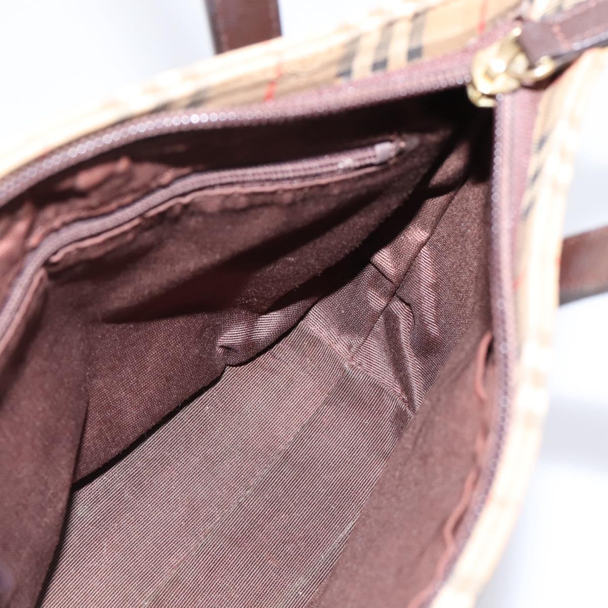 BURBERRY Nova Check Hand Bag Canvas Beige Gold Auth 202661