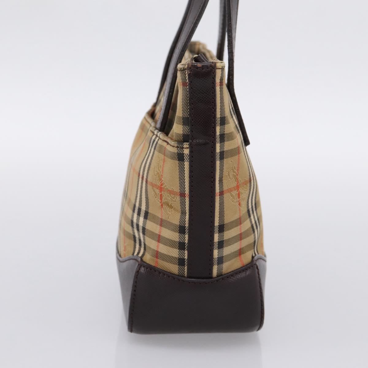 BURBERRY Nova Check Hand Bag Canvas Beige Gold Auth 202661