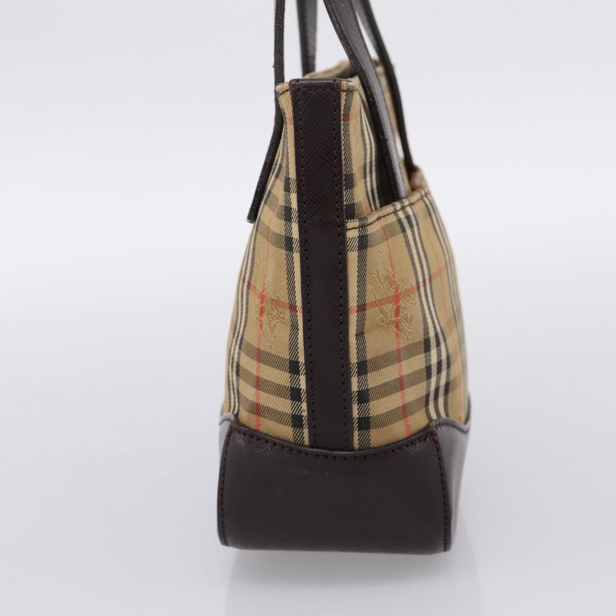 BURBERRY Nova Check Hand Bag Canvas Beige Gold Auth 202661