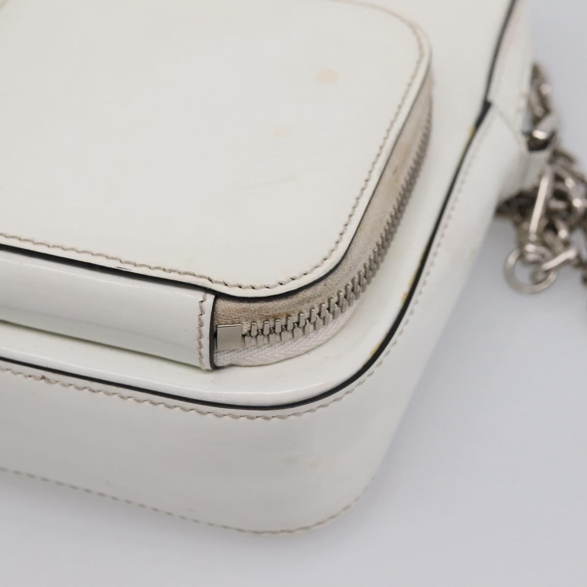 PRADA Chain Shoulder Bag Leather White Silver Auth 202662