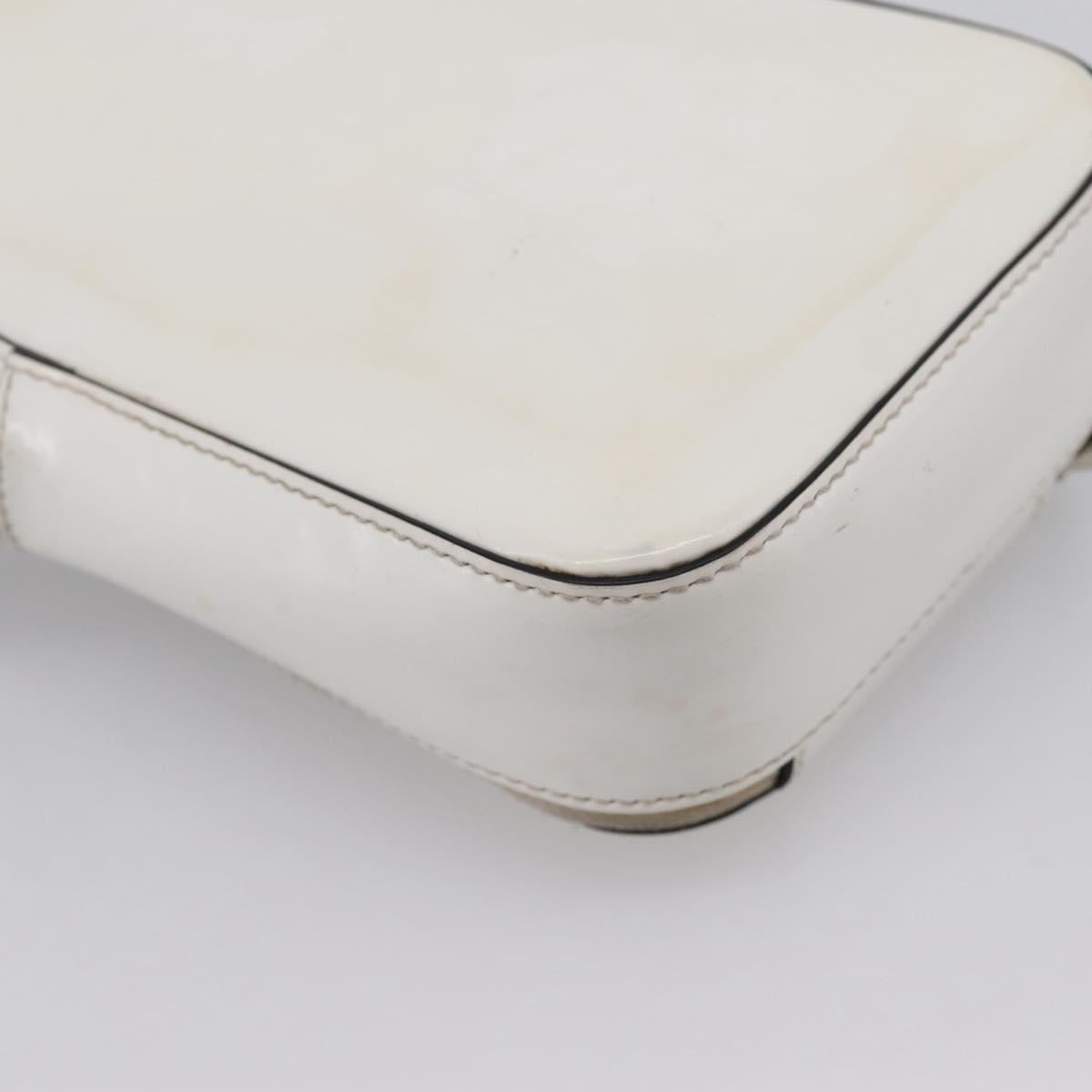 PRADA Chain Shoulder Bag Leather White Silver Auth 202662