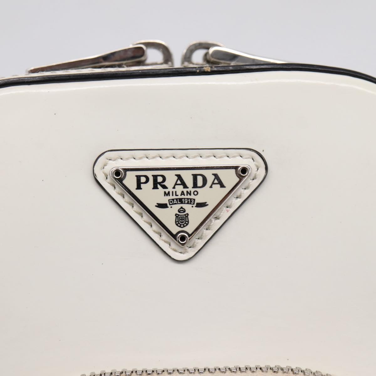 PRADA Chain Shoulder Bag Leather White Silver Auth 202662
