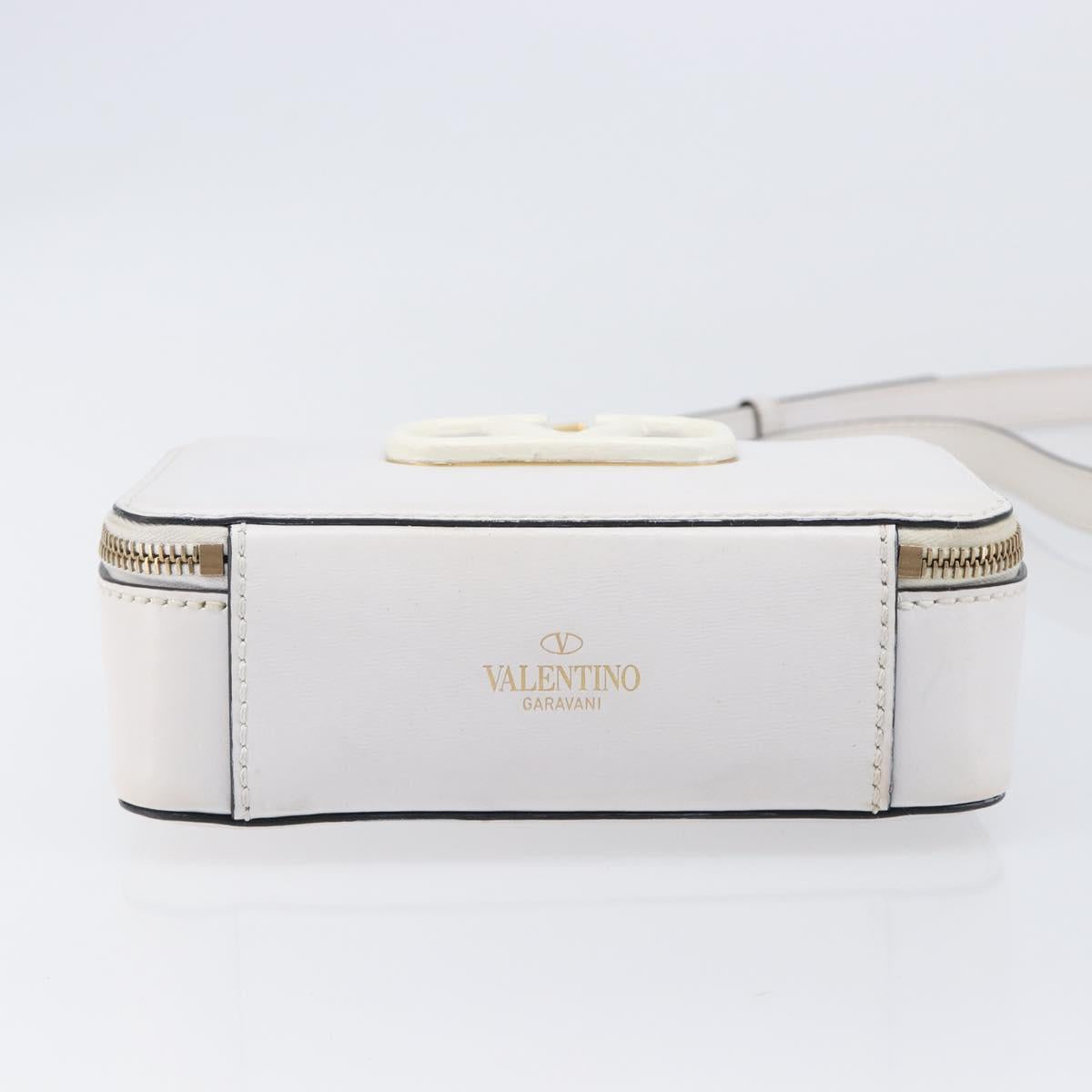 VALENTINO Shoulder Bag Leather White Gold Auth 202663A