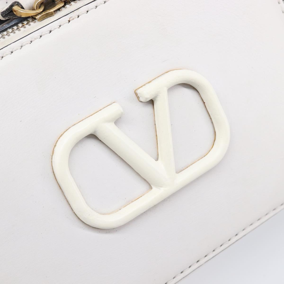 VALENTINO Shoulder Bag Leather White Gold Auth 202663A