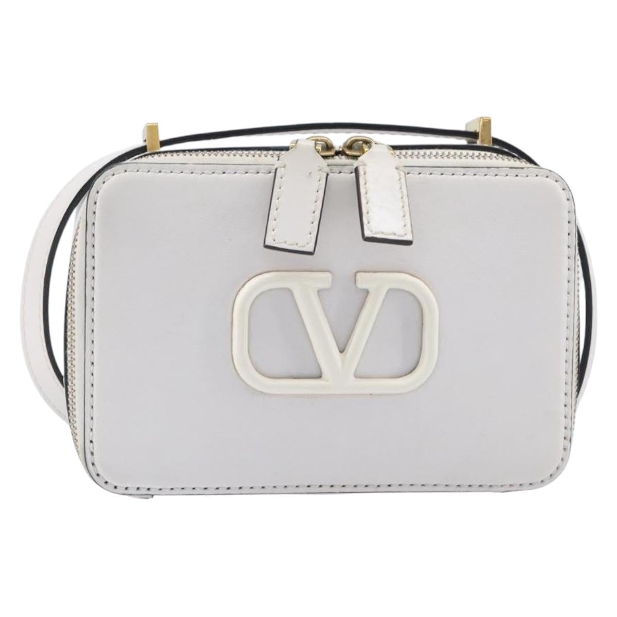 VALENTINO Shoulder Bag Leather White Gold Auth 202663A