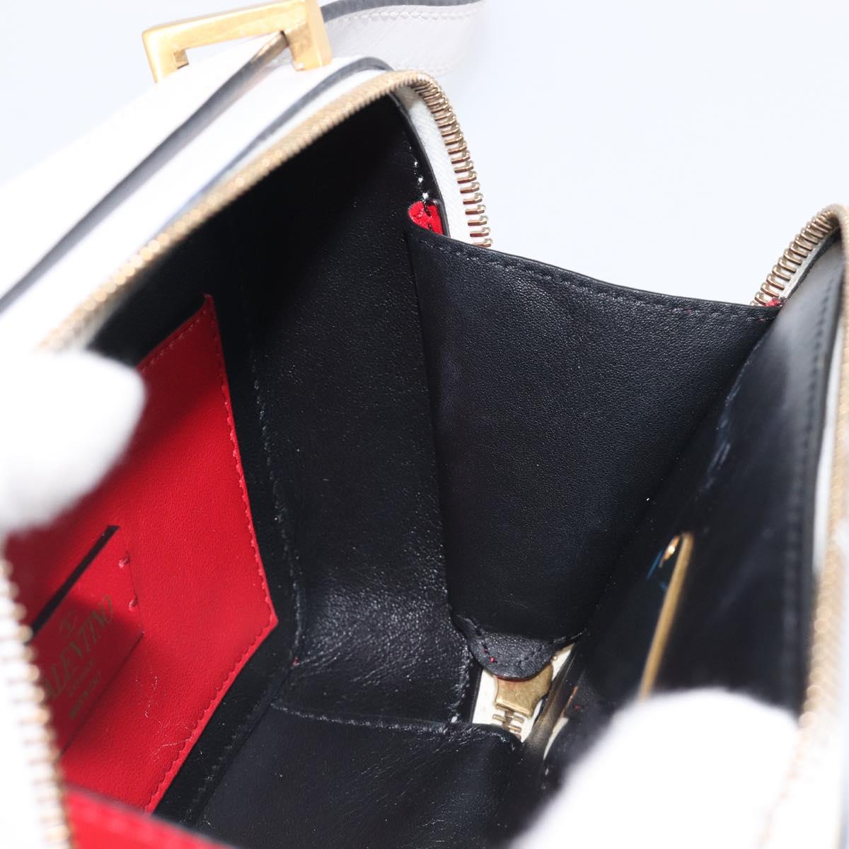 VALENTINO Shoulder Bag Leather White Gold Auth 202663A