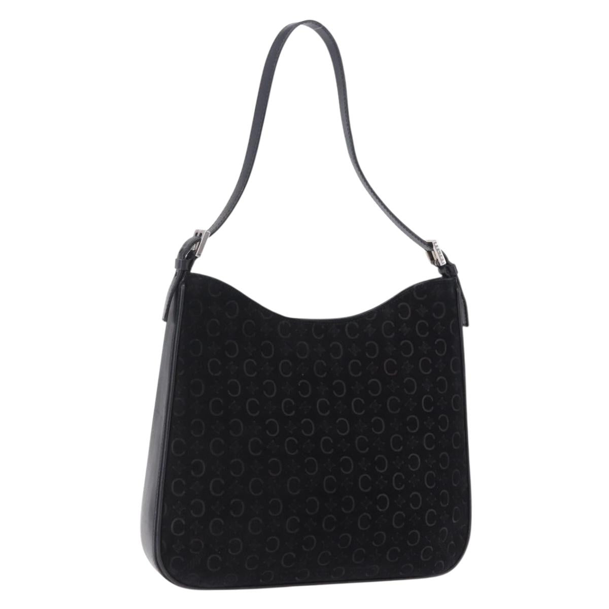 CELINE C Macadam Canvas Shoulder Bag Suede Black Silver Auth 202665A